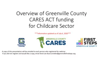 Overview of Greenville County  CARES ACT funding  for Childcare Sector  ***Information updated as