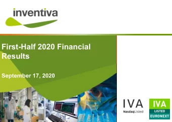 First-Half 2020 Financial  Results  September 17, 2020  DISCLAIMER  This presentation contains