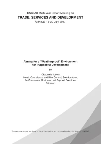 TRADE, SERVICES AND DEVELOPMENT  Geneva, 18-20 July 2017  Aiming for a Weatherproof
