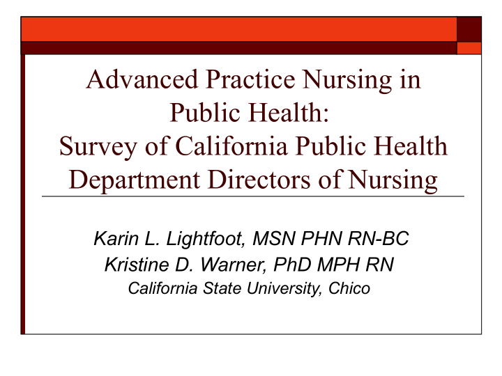 advanced practice nursing in public health survey of
