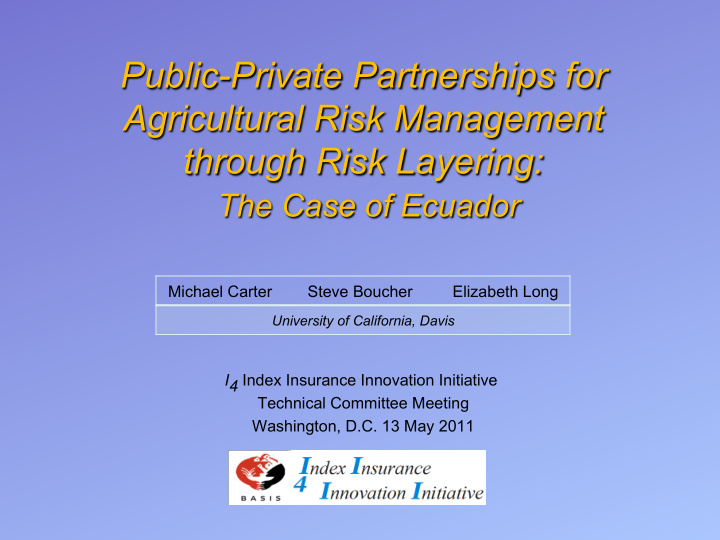 public private partnerships for agricultural risk