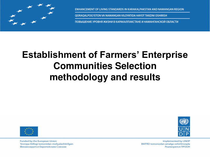 establishment of farmers enterprise communities selection
