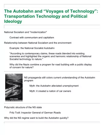 The Autobahn and Voyages of Technology:  Transportation Technology and Political  Ideology