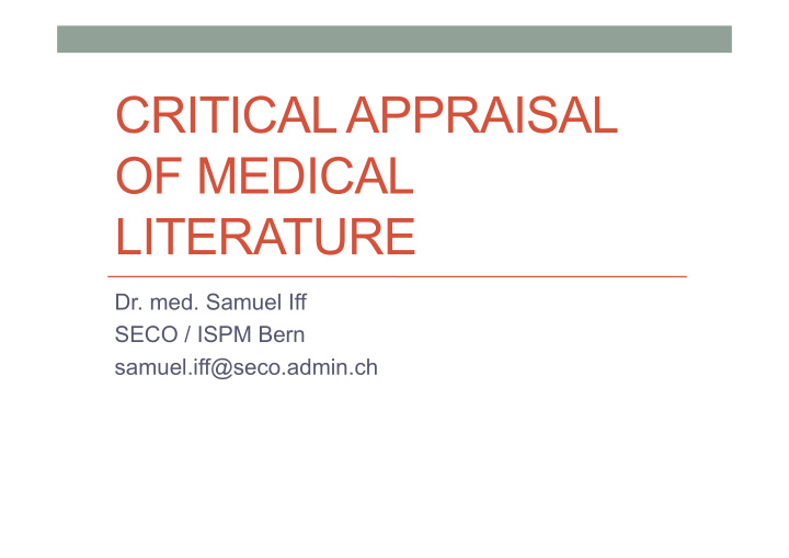 critical appraisal of medical literature