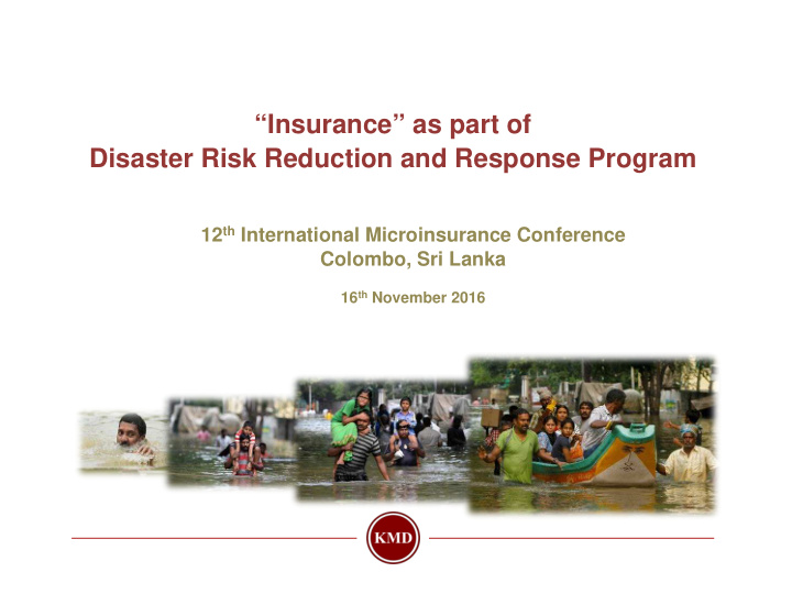 insurance as part of disaster risk reduction and response