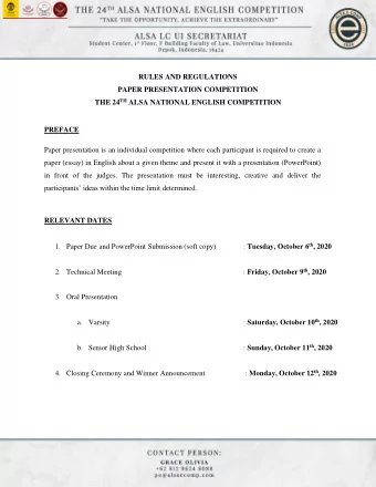 RELEVANT DATES : Tuesday, October 6 th , 2020 1. Paper Due and PowerPoint Submission (soft copy) :