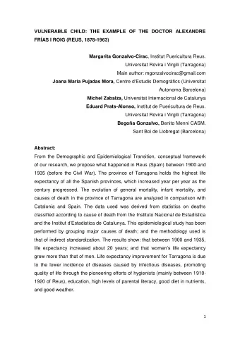 VULNERABLE CHILD: THE EXAMPLE OF THE DOCTOR ALEXANDRE  FRAS I ROIG (REUS, 1878-1963) Margarita