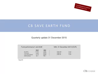 Save Earth Fund  CB SAVE EARTH FUND  Quarterly update 31 December 2015  Fund performance* and AUM