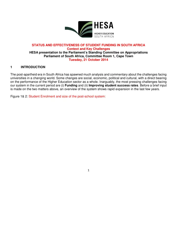 status and effectiveness of student funding in south