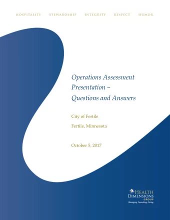 Operations Assessment Presentation   Questions and Answers  City of Fertile  Fertile, Minnesota