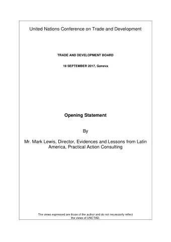 United Nations Conference on Trade and Development  TRADE AND DEVELOPMENT BOARD  18 SEPTEMBER 2017,