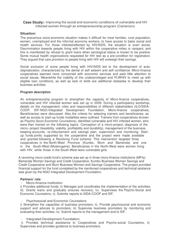 i advocacy towards cooperative managers for the