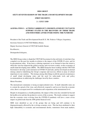 SIDS GROUP  SIXTY-SEVENTH SESSION OF THE TRADE AND DEVELOPMENT BOARD  (FIRST SEGMENT)  2 - 3 JULY