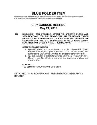 BLUE FOLDER ITEM  Blue folder items are additional back up material to administrative reports