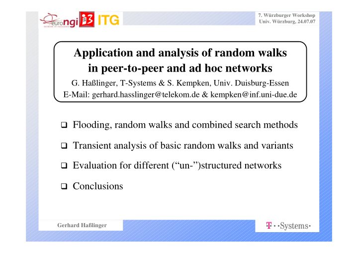 application and analysis of random walks in peer to peer