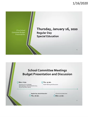 1/16/2020  Thursday, January 16, 2020  FY21 School  Regular Day  Committee Budget  Presentations
