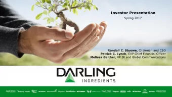 Investor Presentation  Spring 2017 Randall C. Stuewe , Chairman and CEO Patrick C. Lynch , EVP