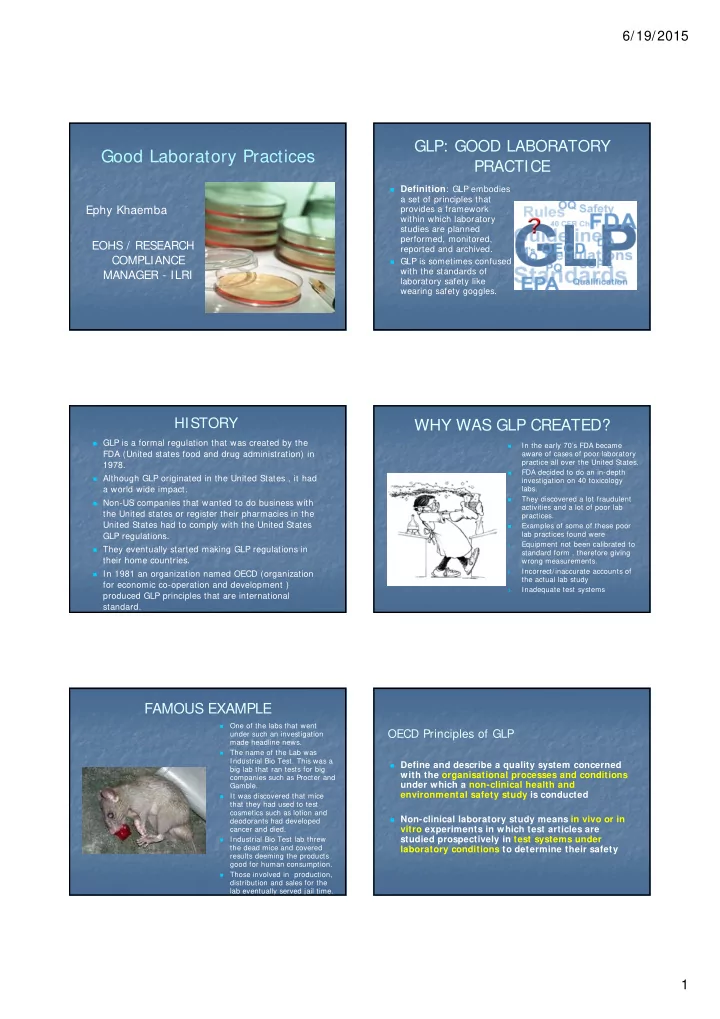 good laboratory practices
