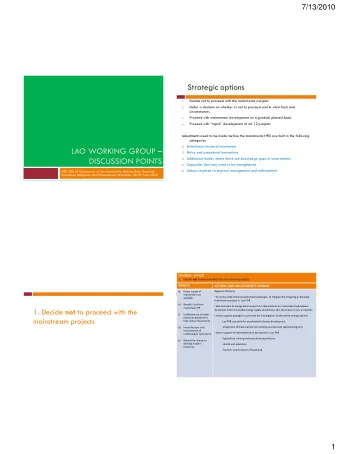 Strategic options  Decide not to proceed with the mainstream projects  1.  Defer a decision on