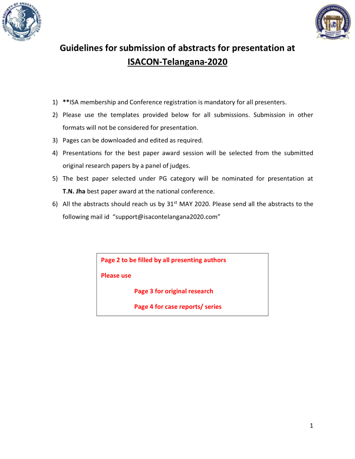 guidelines for submission of abstracts for presentation
