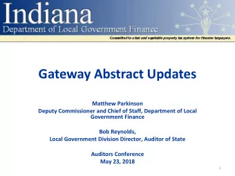 Gateway Abstract Updates  Matthew Parkinson  Deputy Commissioner and Chief of Staff, Department of