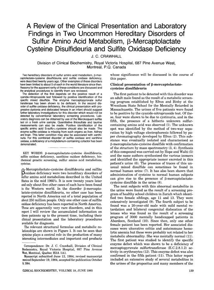 a review of the clinical presentation and laboratory