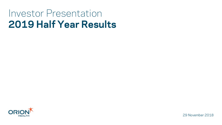 investor presentation 2019 half year results