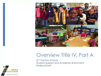 Overview Title IV, Part A 21 st Century Schools  Student Support and Academic Enrichment  Federal