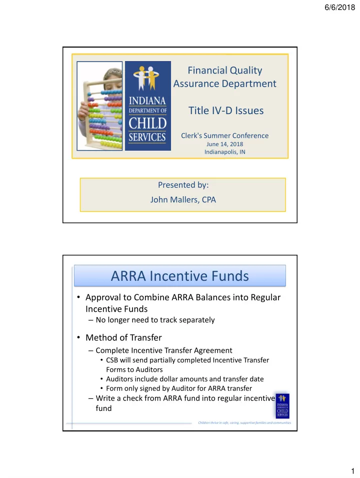 arra incentive funds