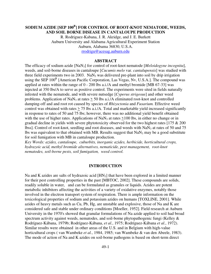 sodium azide sep 100 r for control of root knot nematode