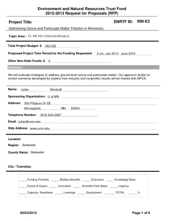 Environment and Natural Resources Trust Fund  2012-2013 Request for Proposals (RFP)  090-E2  ENRTF