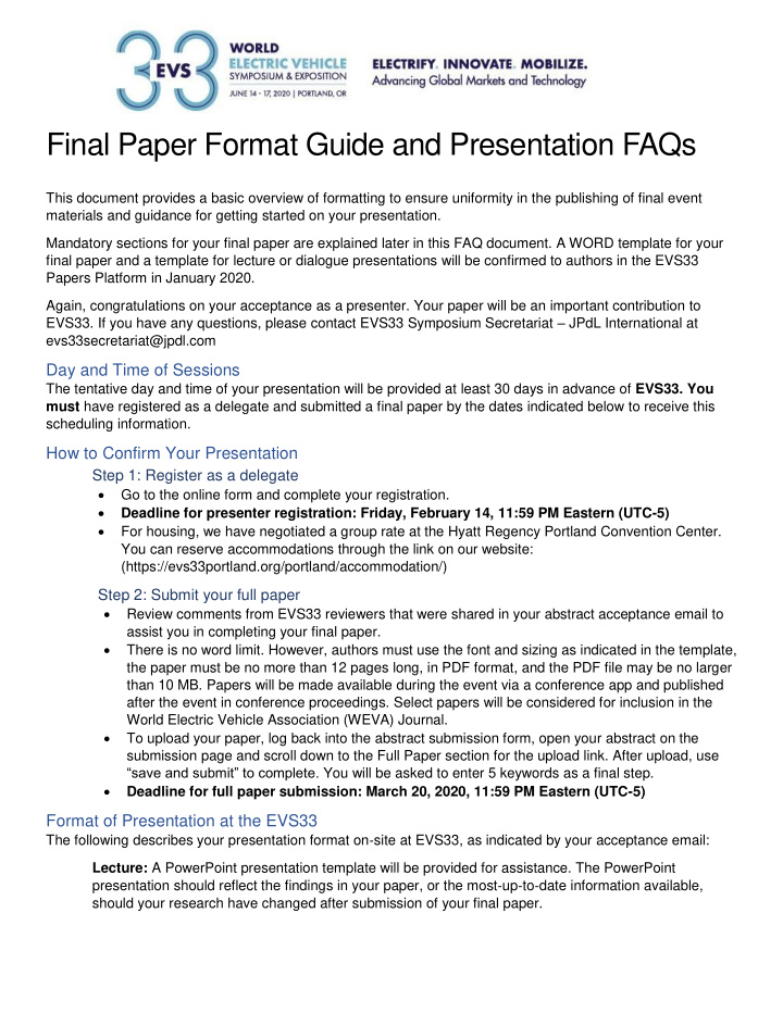 final paper format guide and presentation faqs