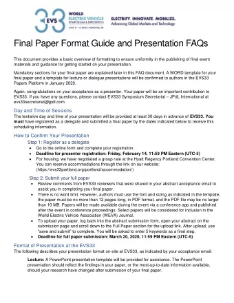 Final Paper Format Guide and Presentation FAQs  This document provides a basic overview of