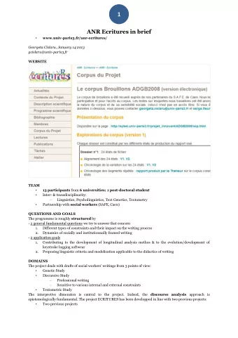 1  ANR Ecritures in brief   www.univ-paris3.fr/anr-ecritures/  Georgeta Cislaru, January 14 2013