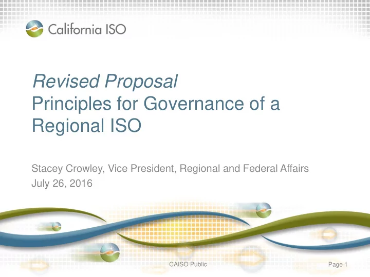 revised proposal principles for governance of a regional