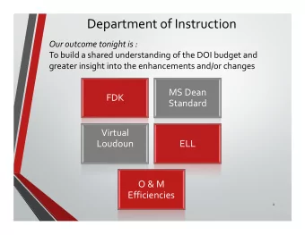 Department of Instruction Our outcome tonight is : To build a shared understanding of the DOI