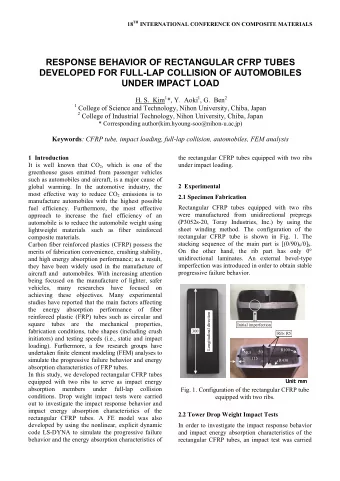 RESPONSE BEHAVIOR OF RECTANGULAR CFRP TUBES  DEVELOPED FOR FULL-LAP COLLISION OF AUTOMOBILES  UNDER