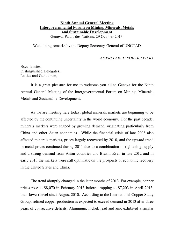 ninth annual general meeting intergovernmental forum on