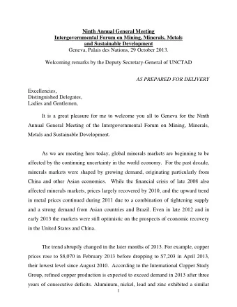 Ninth Annual General Meeting  Intergovernmental Forum on Mining, Minerals, Metals  and Sustainable