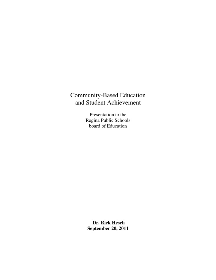 community based education and student achievement