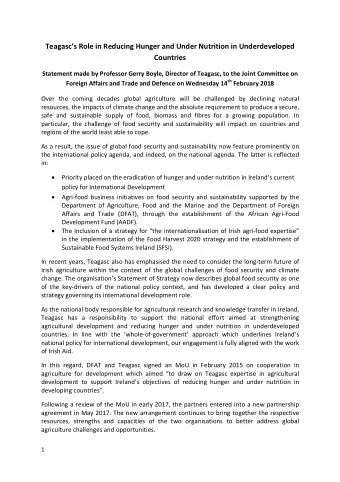 Teagascs Role in Reducing Hunger and Under Nutrition in Underdeveloped  Countries  Statement