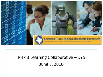 RHP 3 Learning Collaborative  DY5  June 8, 2016  WELCOME!  www.setexasrhp.com  2  Overview- Day