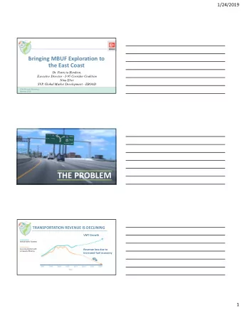 THE PROBLEM  TRANSPORTATION REVENUE IS DECLINING  VMT Growth  Vehicle Miles Traveled  Gas