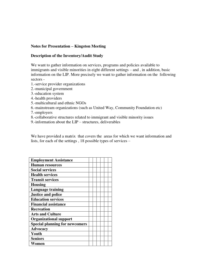 notes for presentation kingston meeting description of