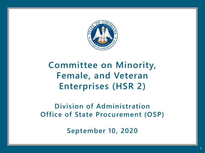 committee on minority female and veteran enterprises hsr 2