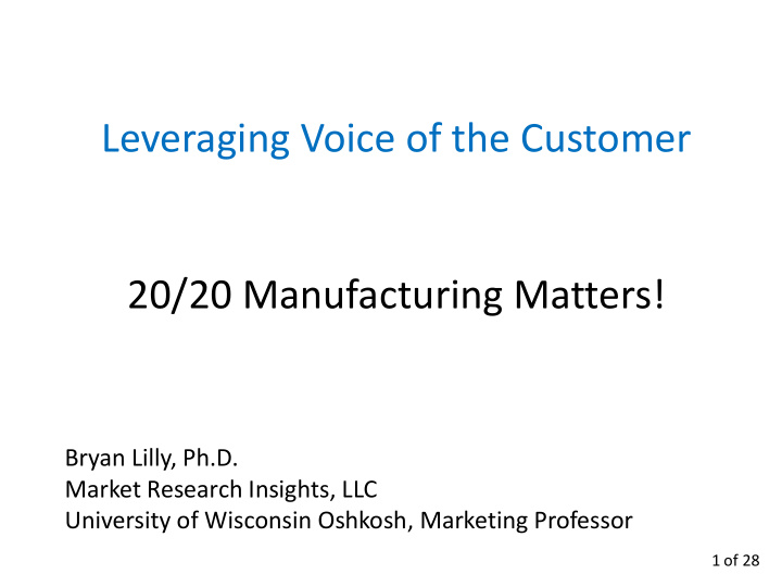 leveraging voice of the customer 20 20 manufacturing