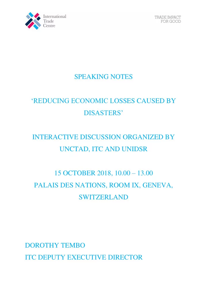 speaking notes reducing economic l osses caused by