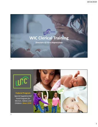 WIC Clerical Training  Directors Of First Impressions  1  Federal Program  Special Supplemental
