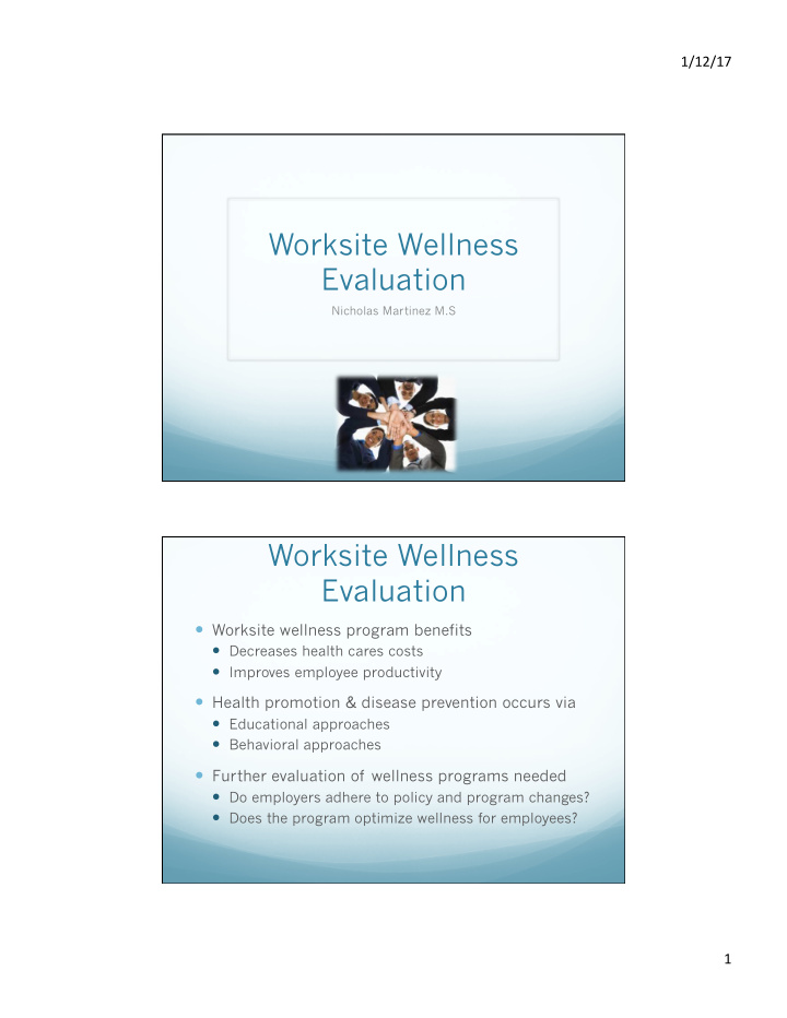 worksite wellness evaluation