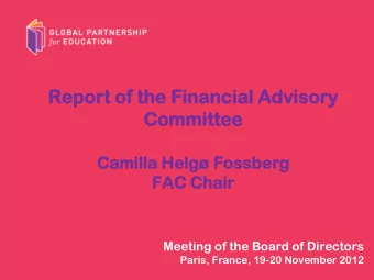 Report  ort of  of th  the Fi  Fina  nanc  ncia  ial  l Advis  dvisory  ory  Com  ommitte  ttee